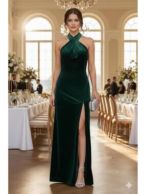 Revelry - Athena Velvet Maxi Dress - Emerald Green- Size